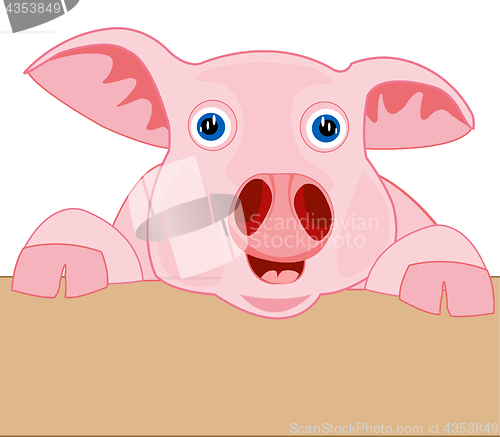 Image of Cartoon piglet peering out for fence