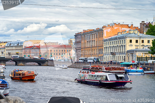 Image of Fontanka river. Saint-Petersburg , Belinsky Bridge, 