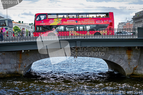 Image of Fontanka river. Saint-Petersburg , Belinsky Bridge, 