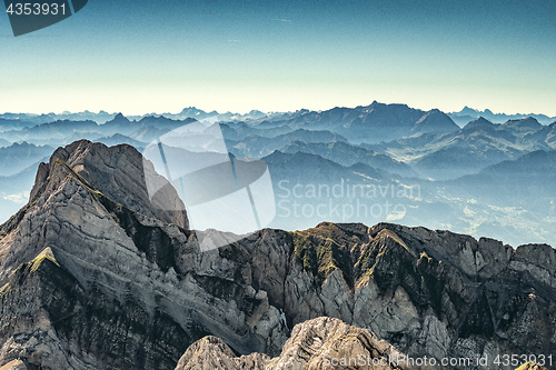 Image of Mountain view from Mount Saentis, Switzerland , Swiss Alps.