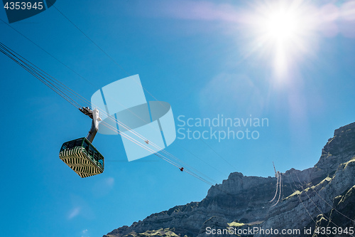 Image of Elevated view of cable car and landscape, Mount Saentis