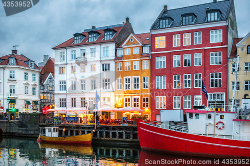 Image of Night view of Nyhavn canal, Copenhagen