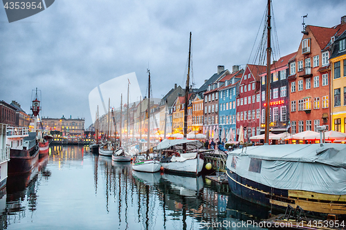 Image of Night view of Nyhavn canal, Copenhagen