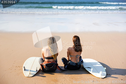 Image of Surfer girls at the beach 