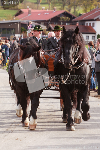 Image of Hundham, Germany, Bavaria 04.11.2017: Leonhardi ride in the Bavarian Hundham