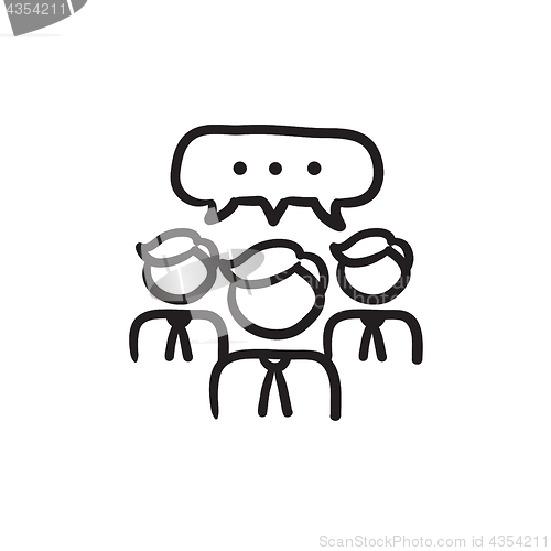 Image of People with speech square above heads sketch icon.