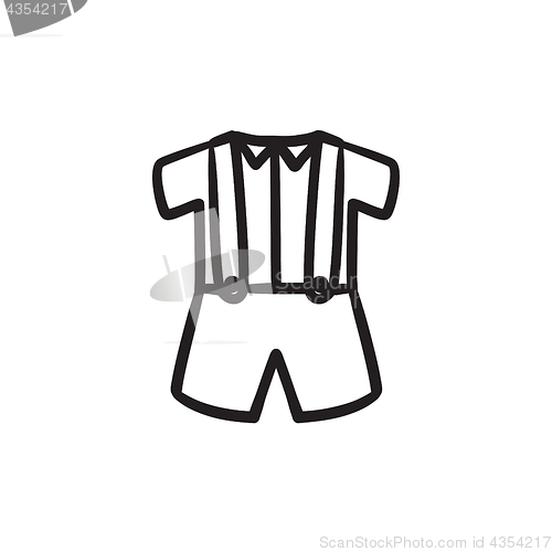 Image of Baby shirt and shorts with suspenders sketch icon.