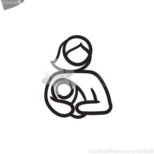 Image of Woman holding baby sketch icon.