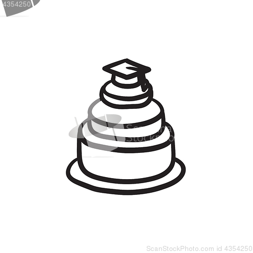 Image of Graduation cap on top of cake sketch icon.