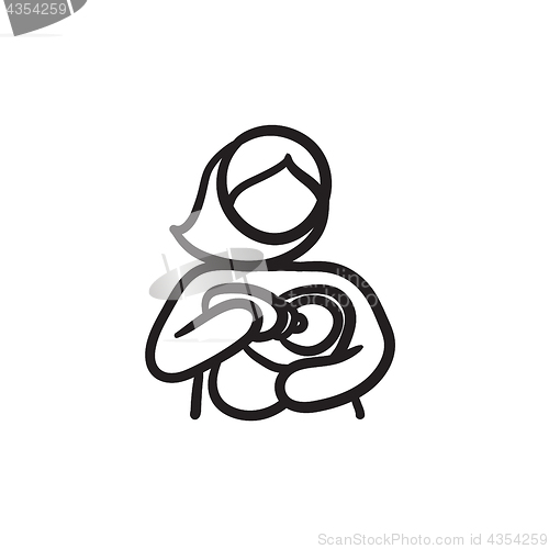 Image of Woman nursing baby sketch icon.