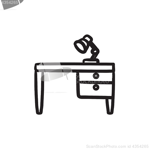 Image of Desk lamp on table sketch icon.