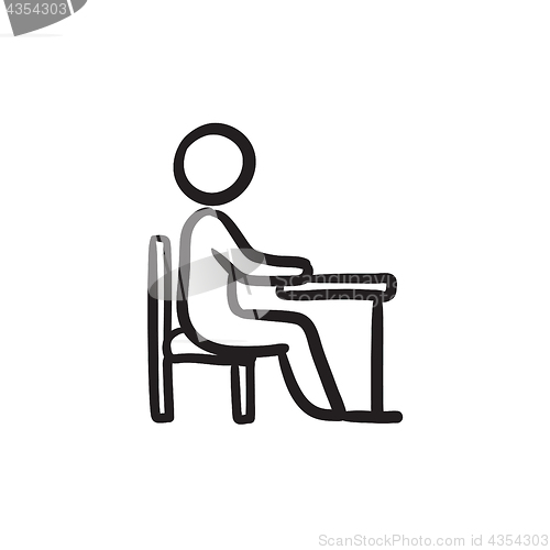 Image of Student sitting on chair at the desk sketch icon.