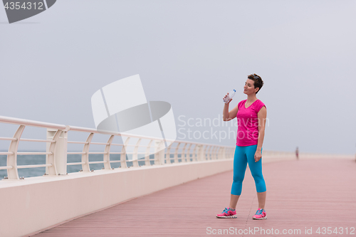 Image of Fitness woman drinking water