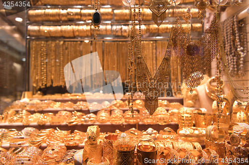 Image of gold jewelry in the shop window