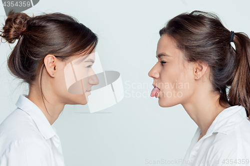 Image of Studio portrait of female twins