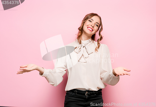 Image of The young woman\'s portrait with happy emotions