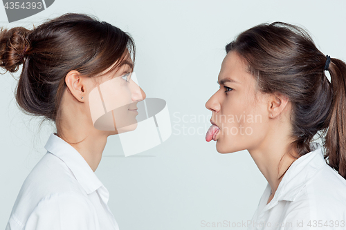 Image of Studio portrait of female twins