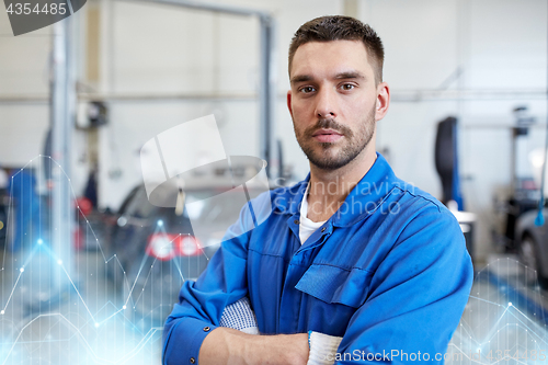 Image of auto mechanic man or smith at car workshop