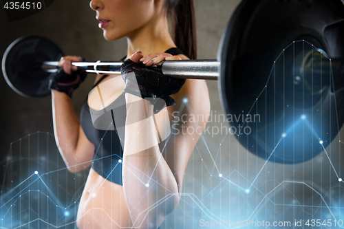 Image of woman holding barbell in gym