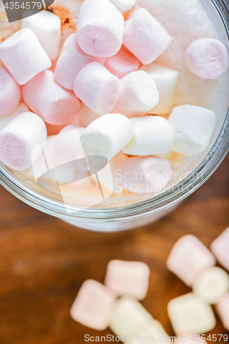 Image of  Top view to the  marshmallows in hot chocolate