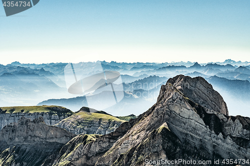 Image of Mountain view from Mount Saentis, Switzerland , Swiss Alps.