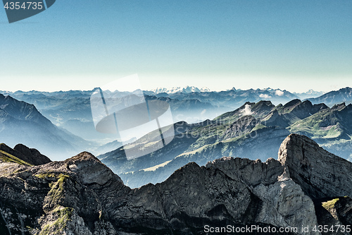 Image of Mountain view from Mount Saentis, Switzerland , Swiss Alps.