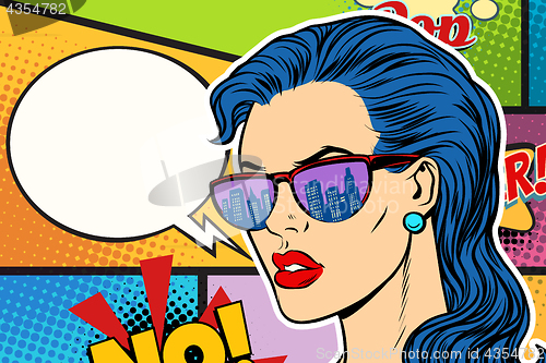 Image of Pop art beautiful woman in sunglasses