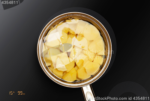 Image of potatoes is cooked in pan