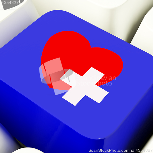 Image of Heart And Cross Computer Key In Blue Showing Emergency Assistanc