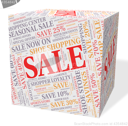 Image of Sale Cube Represents Words Offers And Bargains