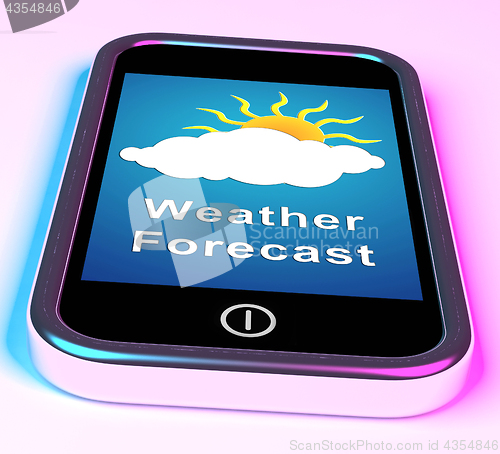 Image of Mobile Phone Shows Cloudy Sun Weather Forecast