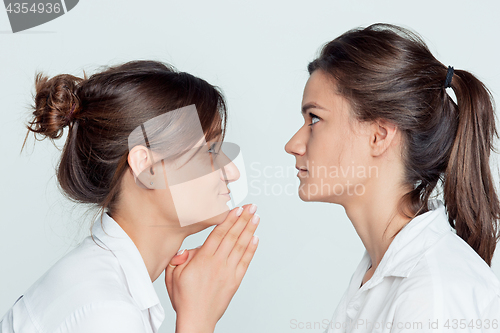 Image of Studio portrait of female twins