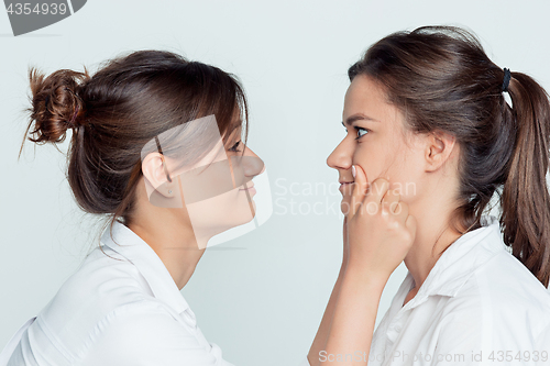 Image of Studio portrait of female twins