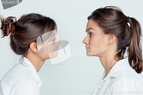 Image of Studio portrait of female twins