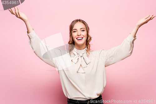 Image of The young woman\'s portrait with happy emotions