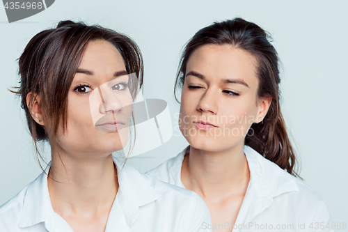 Image of Studio portrait of female twins