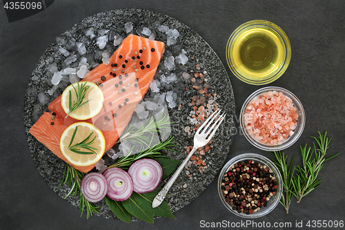 Image of Salmon on Crushed Ice with Seasoning