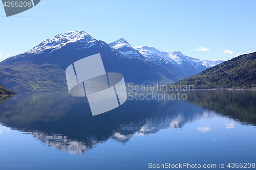 Image of A wonderful beautiful spring day in Loen in Sogn with green tree