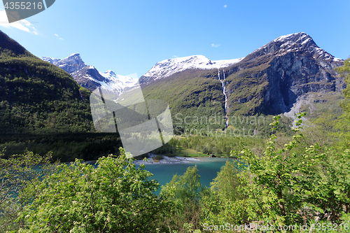 Image of The ice-cold water from the glacier in Loen makes the water gree