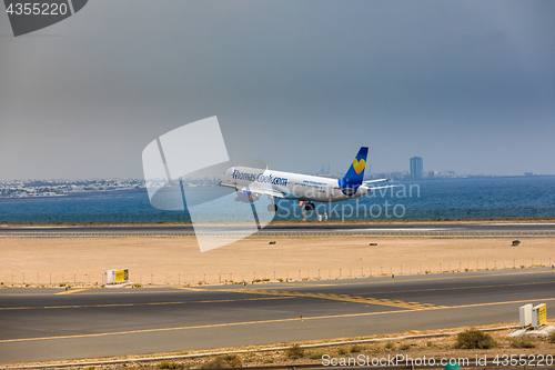 Image of ARECIFE, SPAIN - APRIL, 16 2017: AirBus A321 of ThomasCook.com w