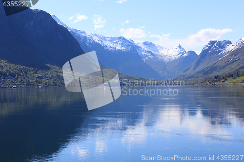 Image of A wonderful beautiful spring day in Loen in Sogn with green tree