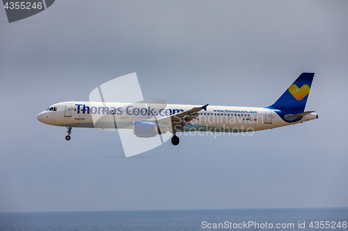 Image of ARECIFE, SPAIN - APRIL, 16 2017: AirBus A321 of ThomasCook.com w