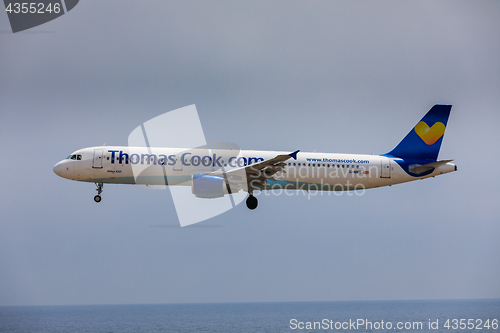 Image of ARECIFE, SPAIN - APRIL, 16 2017: AirBus A321 of ThomasCook.com w