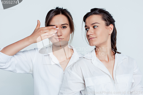 Image of Studio portrait of female twins