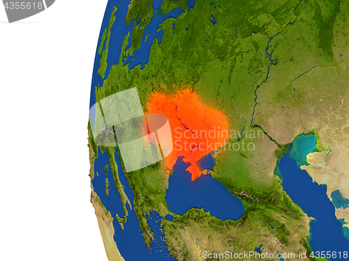 Image of Ukraine on globe