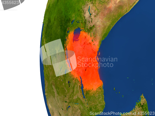 Image of Tanzania on globe