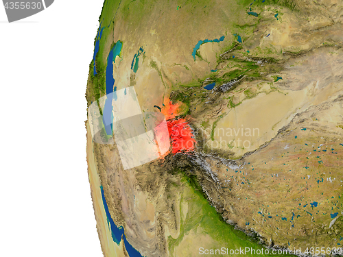 Image of Tajikistan on globe