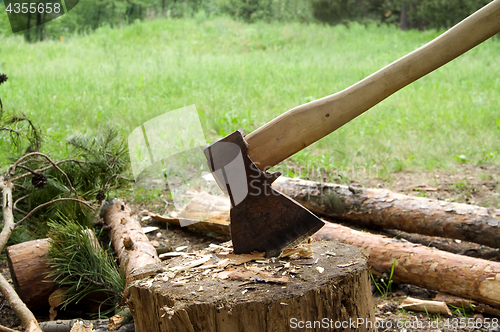 Image of Axe and log