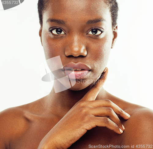 Image of young pretty african american woman naked taking care of her skin isolated on white background, healthcare people concept 