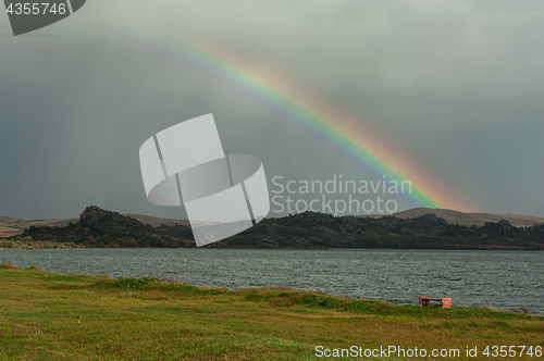 Image of lake and rainbow